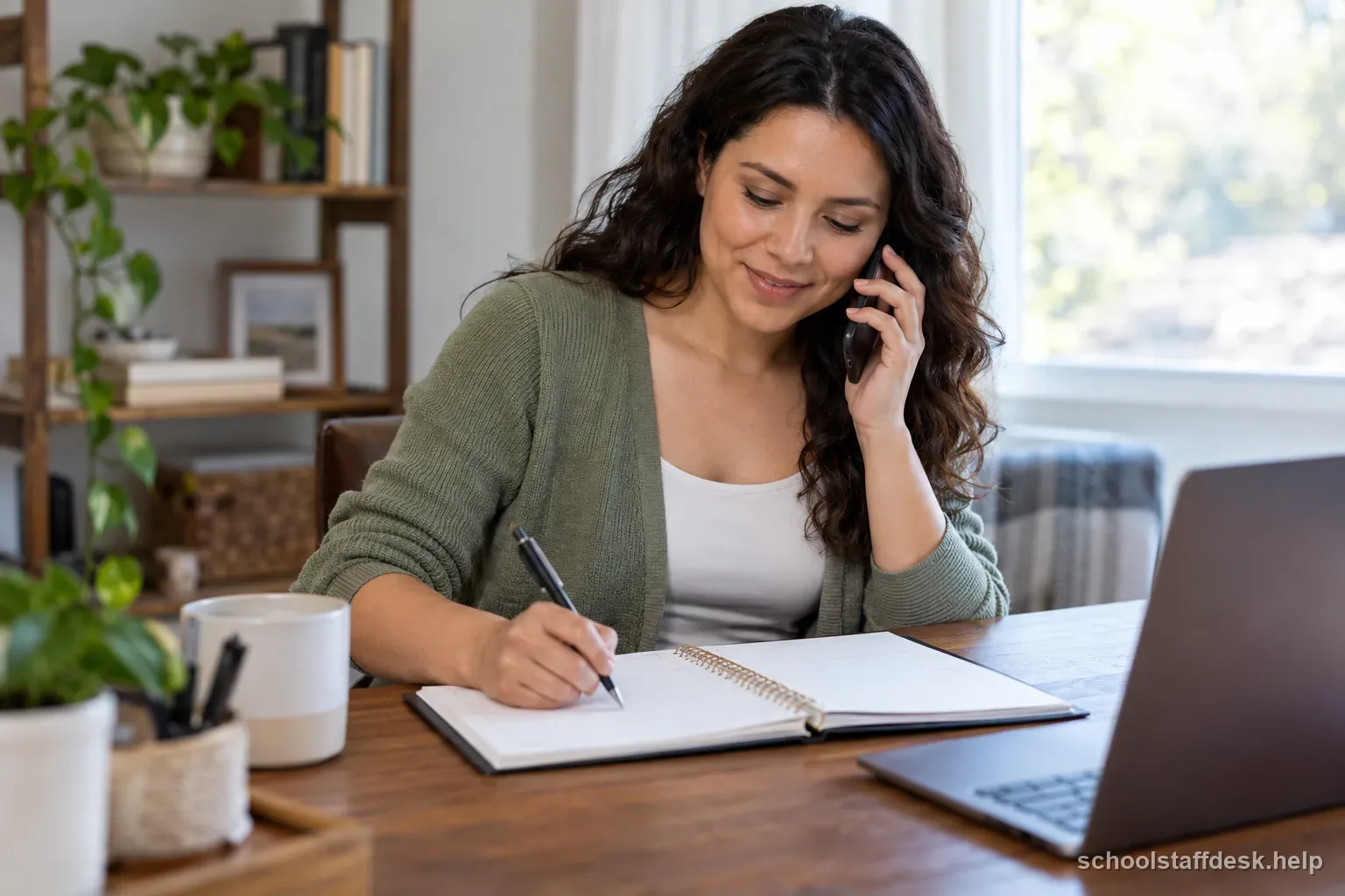 A substitute educator records work availability during a call with a staffing coordinator