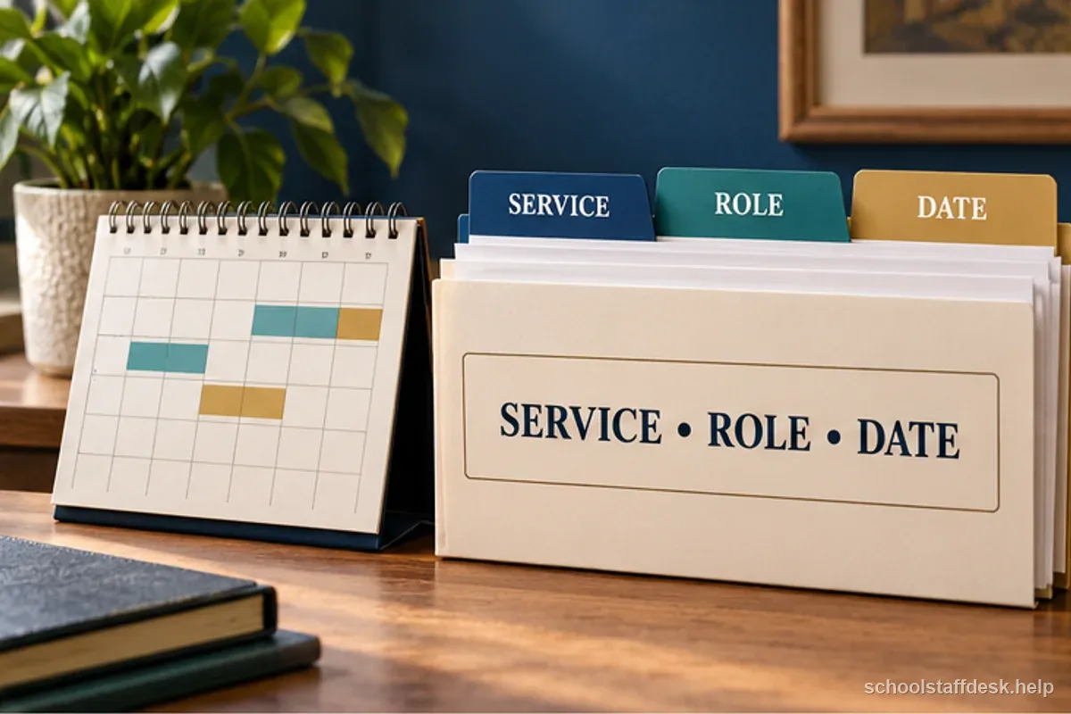 A labeled service timeline separates the school division, role, and dates used to check probation.